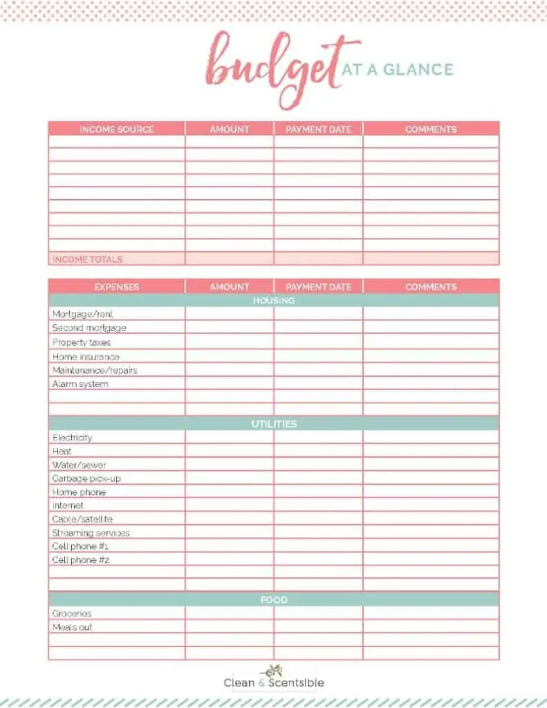 Free monthly budget templates