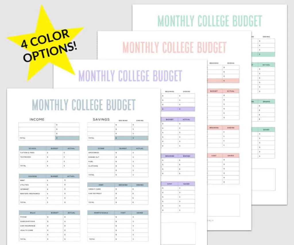 Free monthly budget templates for college students