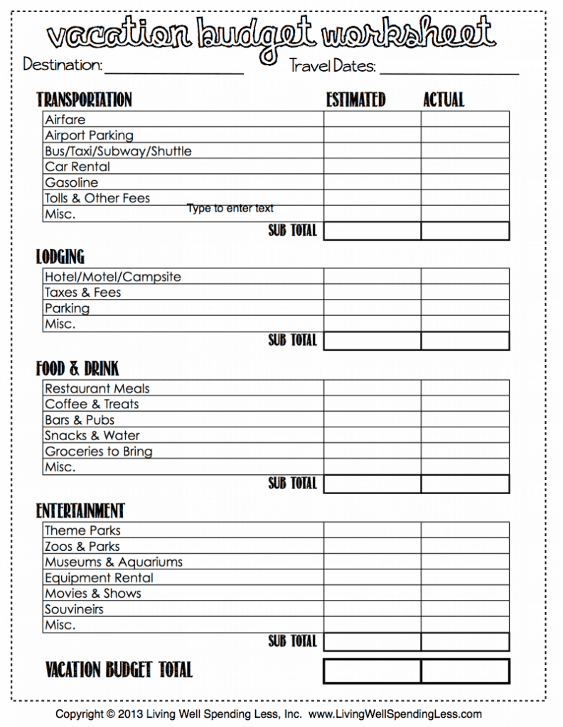 Vacation budget planner