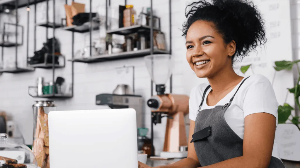 Woman working on a laptop