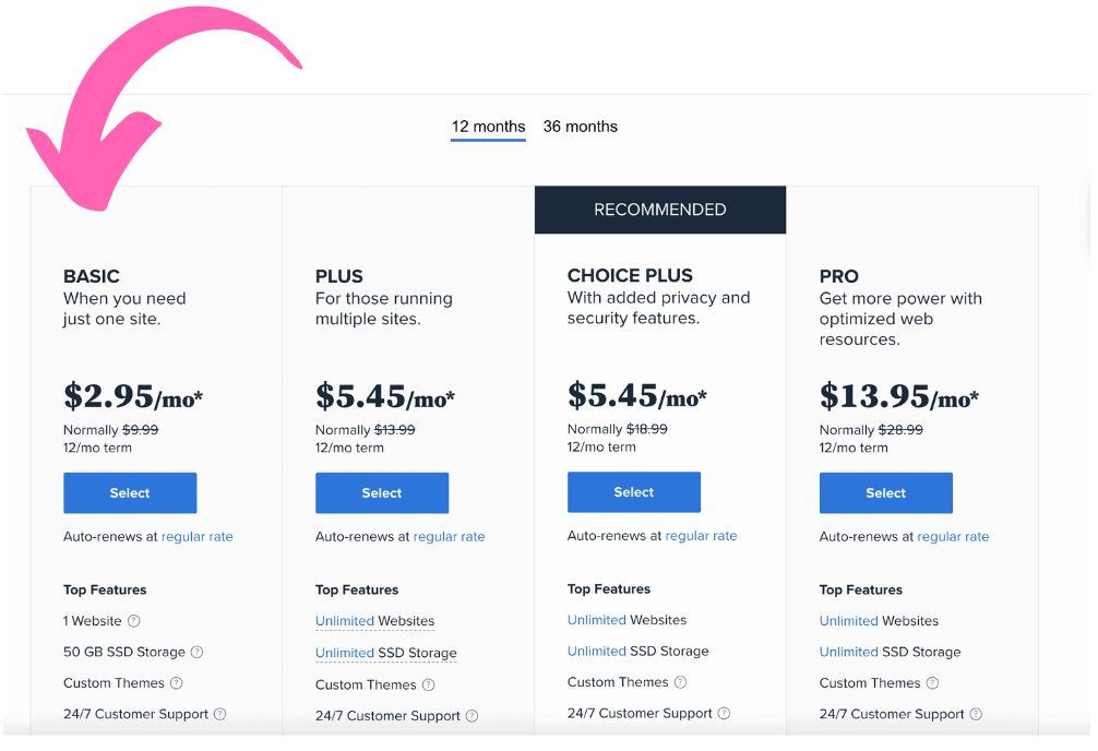 Bluehost hosting plans