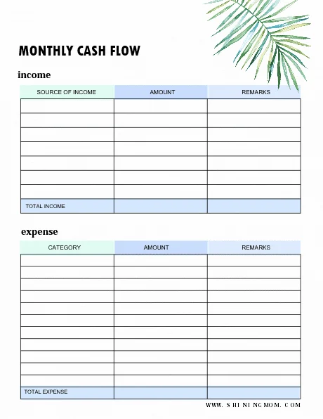 Monthly budget sheet