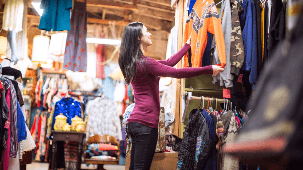 woman at consignment shop